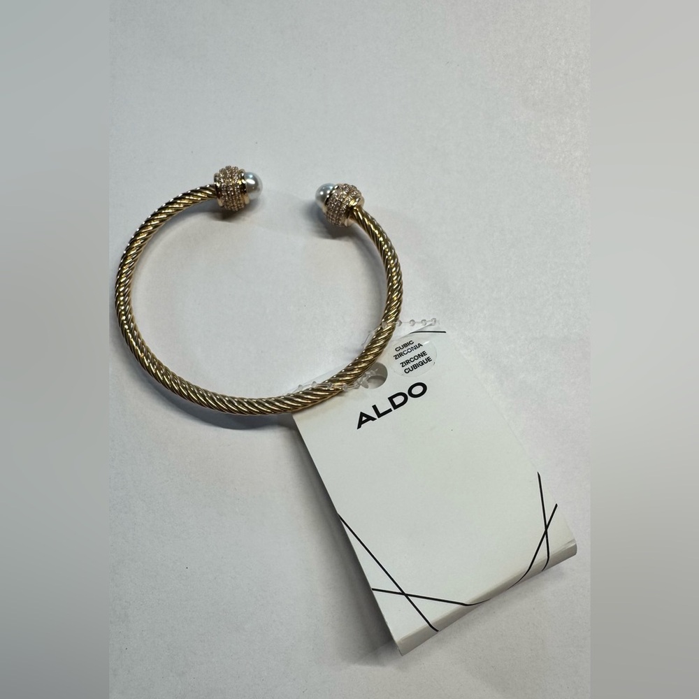 ALDO Gold Open Cuff Bracelet with CZ Stones